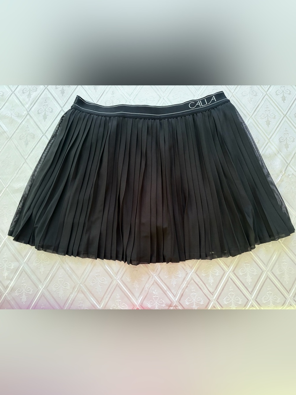 Calia Black Pleated Mesh Skort with Branded Waistband